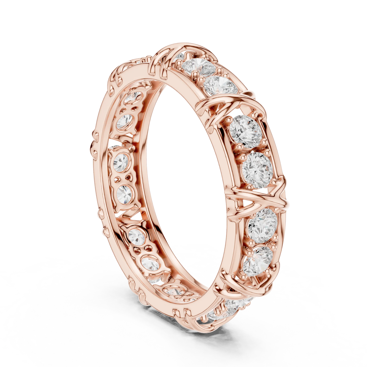 1.17 CTW Round Lab-Grown Diamond Eternity Band with Sculpted X-Prong Detail in 14K Gold