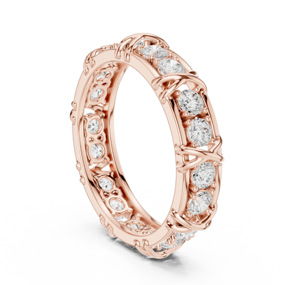 1.17 CTW Round Lab-Grown Diamond Eternity Band with Sculpted X-Prong Detail in 14K Gold