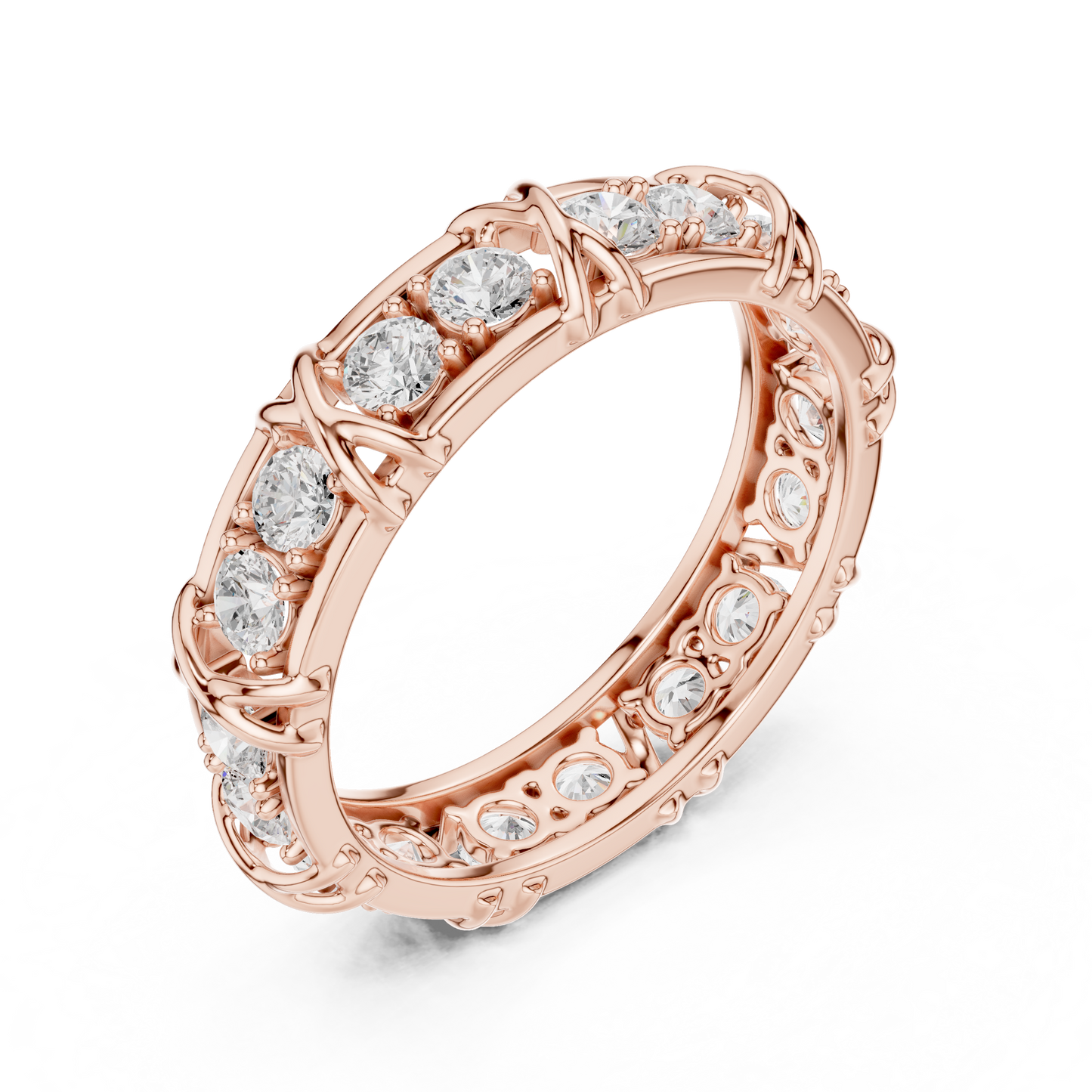 1.17 CTW Round Lab-Grown Diamond Eternity Band with Sculpted X-Prong Detail in 14K Gold