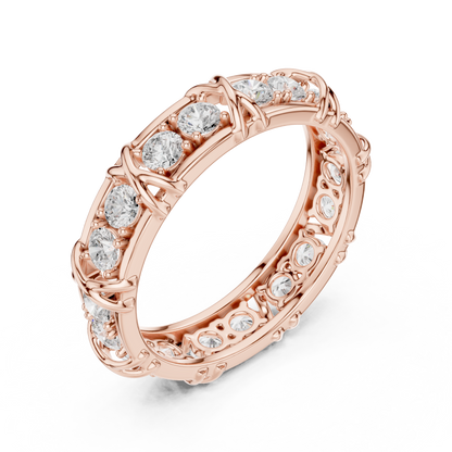 1.17 CTW Round Lab-Grown Diamond Eternity Band with Sculpted X-Prong Detail in 14K Gold