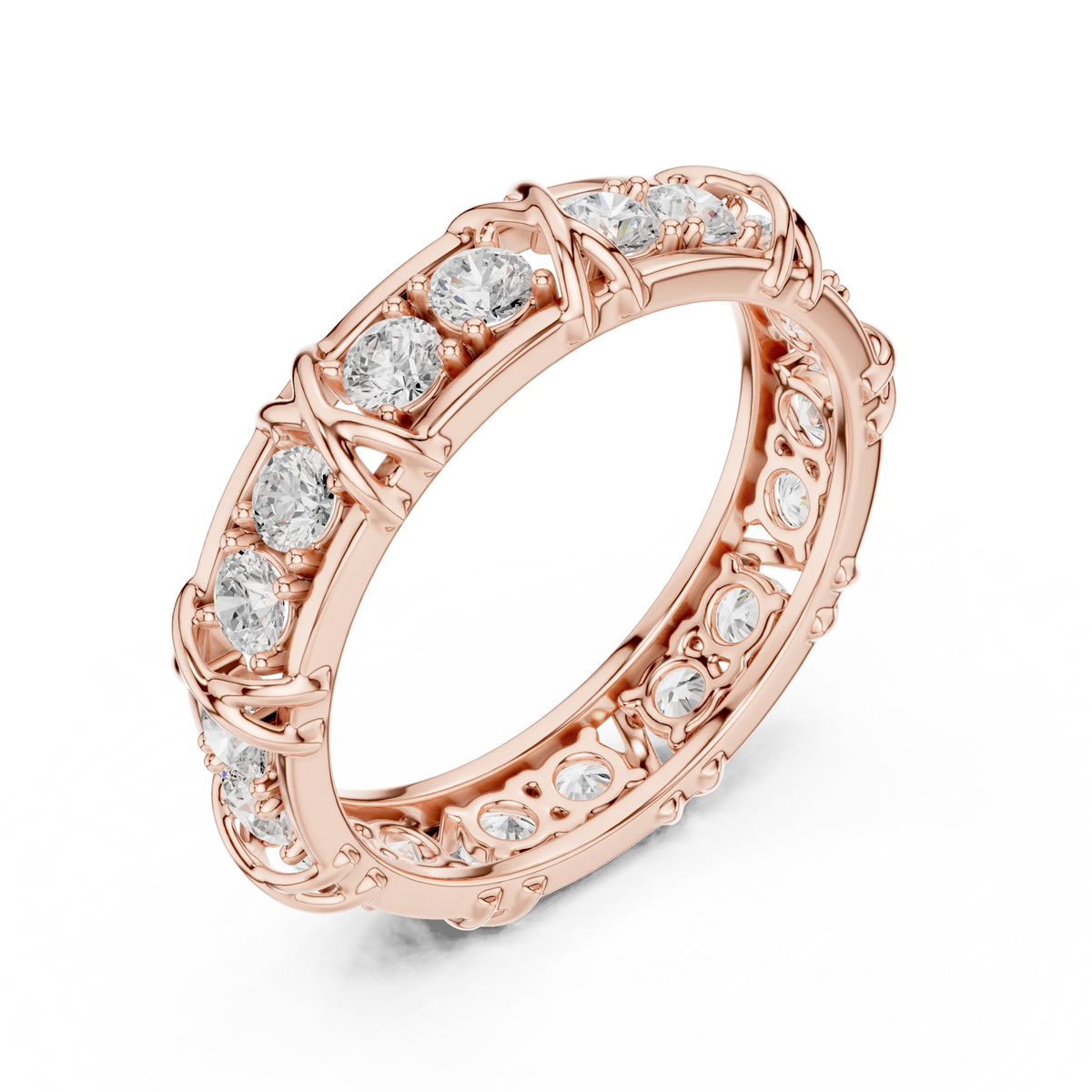 1.17 CTW Round Lab-Grown Diamond Eternity Band with Sculpted X-Prong Detail in 14K Gold