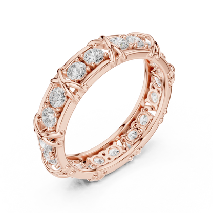 1.17 CTW Round Lab-Grown Diamond Eternity Band with Sculpted X-Prong Detail in 14K Gold