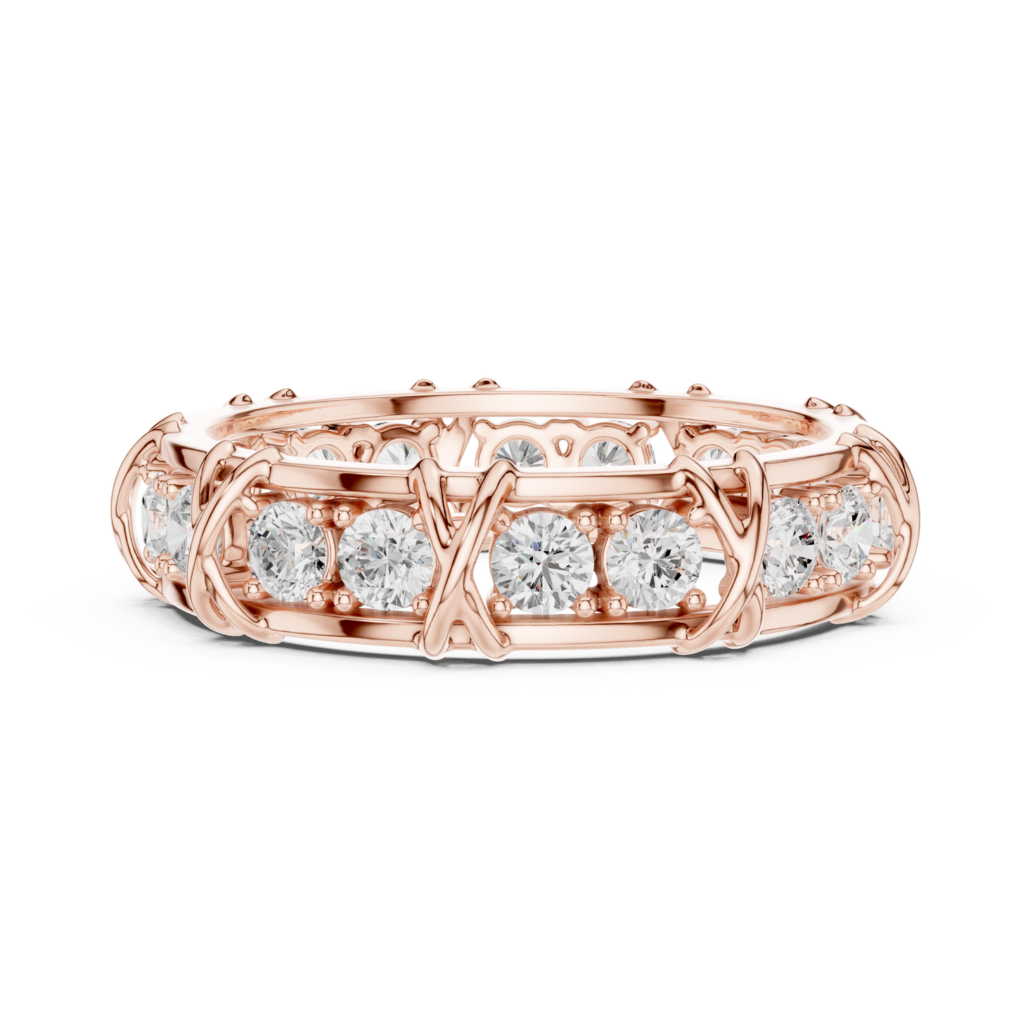 1.17 CTW Round Lab-Grown Diamond Eternity Band with Sculpted X-Prong Detail in 14K Gold