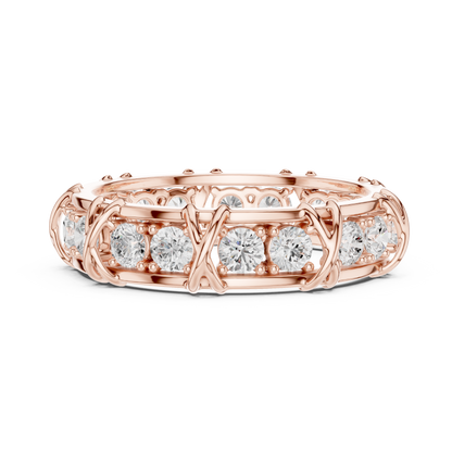 1.17 CTW Round Lab-Grown Diamond Eternity Band with Sculpted X-Prong Detail in 14K Gold
