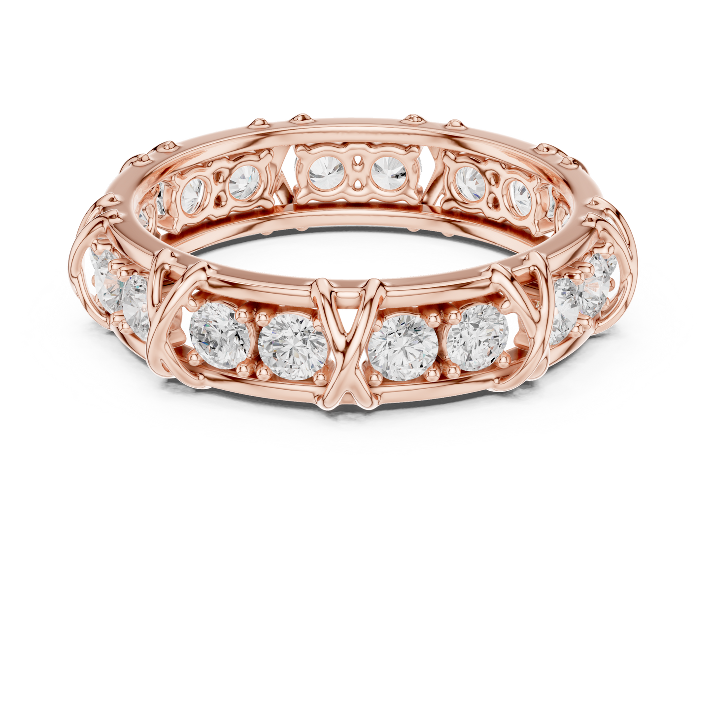 1.17 CTW Round Lab-Grown Diamond Eternity Band with Sculpted X-Prong Detail in 14K Gold