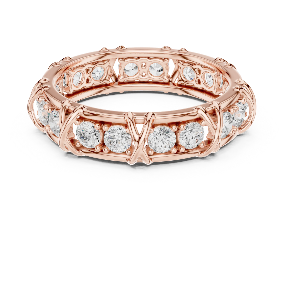 1.17 CTW Round Lab-Grown Diamond Eternity Band with Sculpted X-Prong Detail in 14K Gold