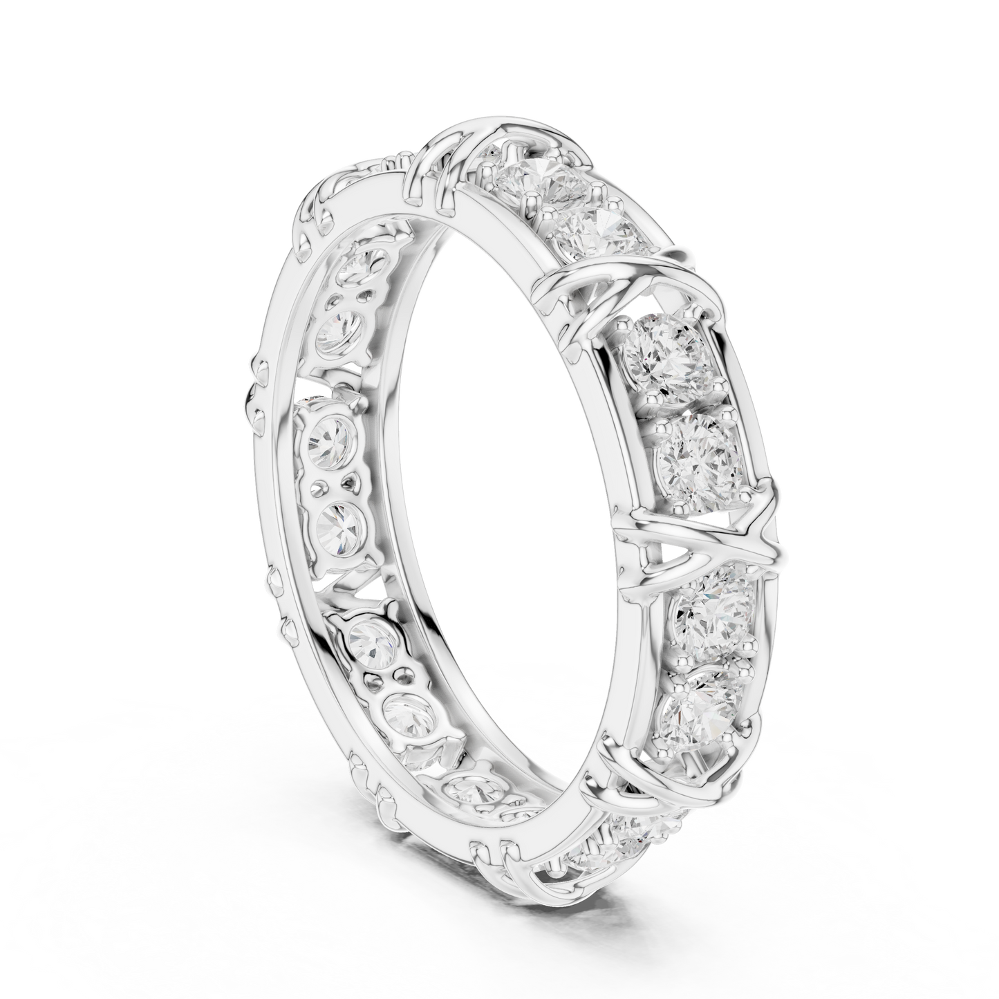 1.17 CTW Round Lab-Grown Diamond Eternity Band with Sculpted X-Prong Detail in 14K Gold
