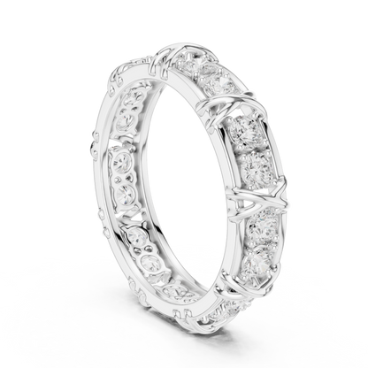 1.17 CTW Round Lab-Grown Diamond Eternity Band with Sculpted X-Prong Detail in 14K Gold