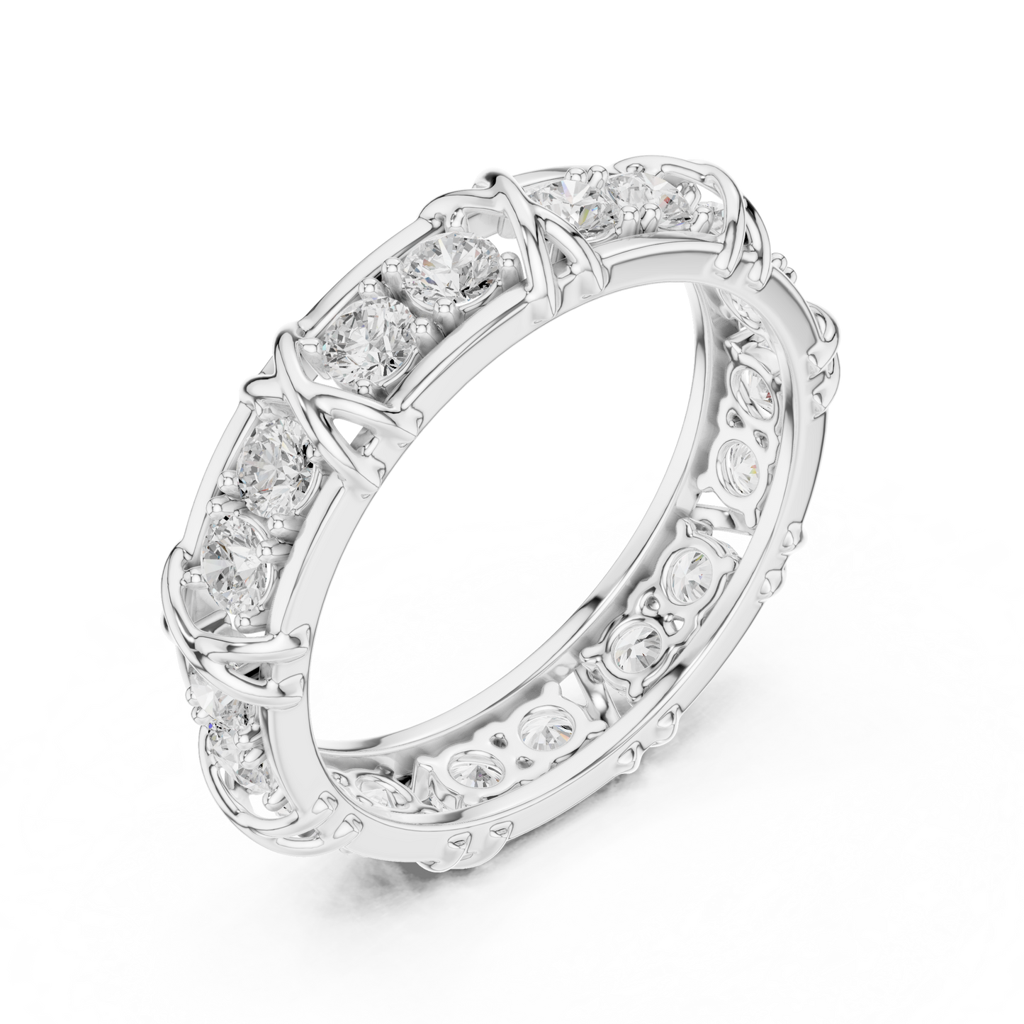 1.17 CTW Round Lab-Grown Diamond Eternity Band with Sculpted X-Prong Detail in 14K Gold