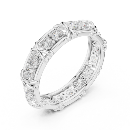 1.17 CTW Round Lab-Grown Diamond Eternity Band with Sculpted X-Prong Detail in 14K Gold