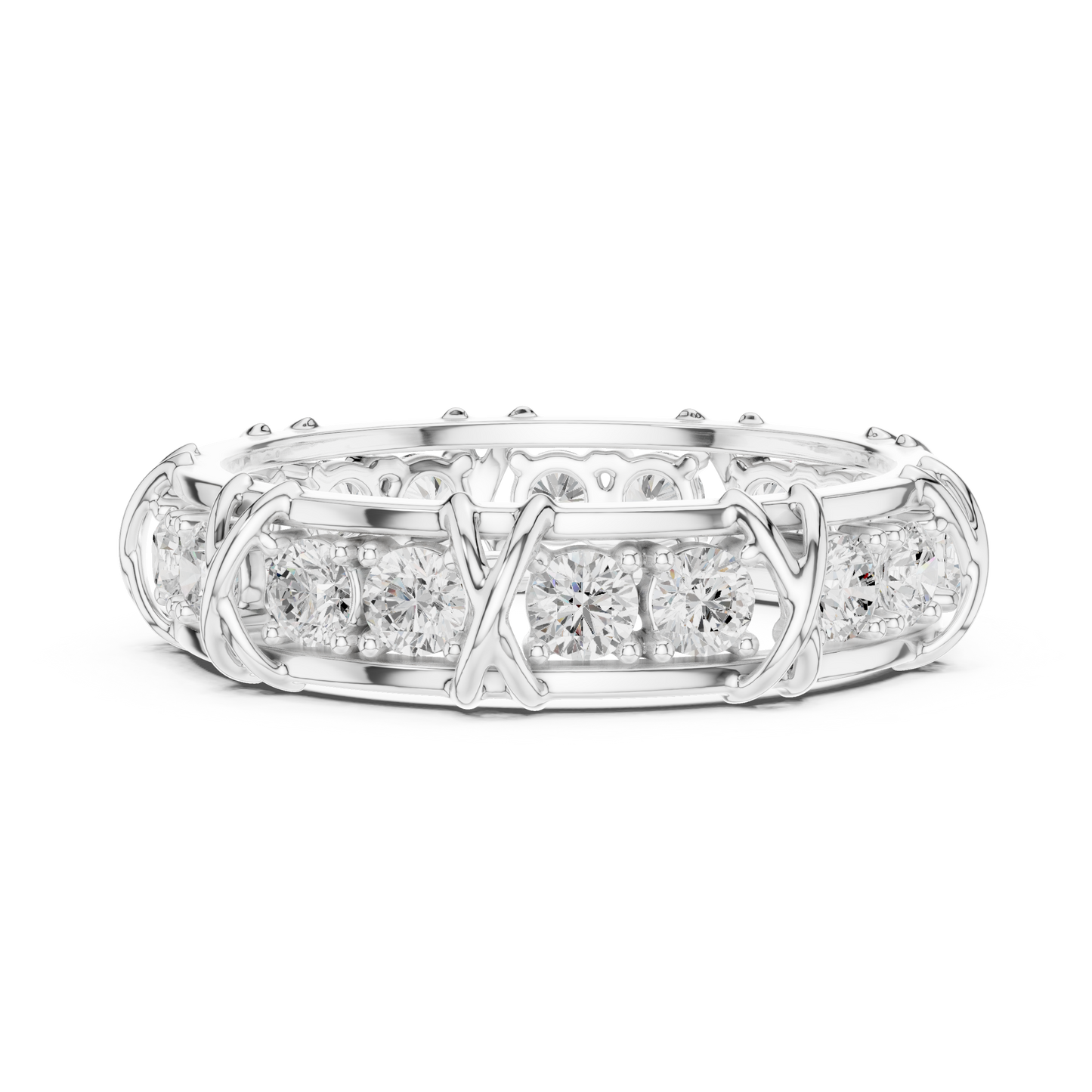 1.17 CTW Round Lab-Grown Diamond Eternity Band with Sculpted X-Prong Detail in 14K Gold