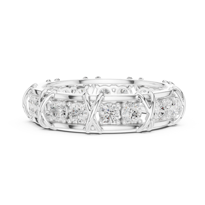 1.17 CTW Round Lab-Grown Diamond Eternity Band with Sculpted X-Prong Detail in 14K Gold