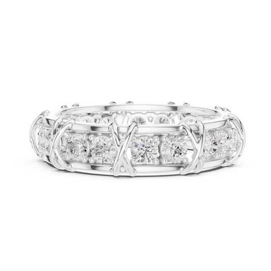 1.17 CTW Round Lab-Grown Diamond Eternity Band with Sculpted X-Prong Detail in 14K Gold