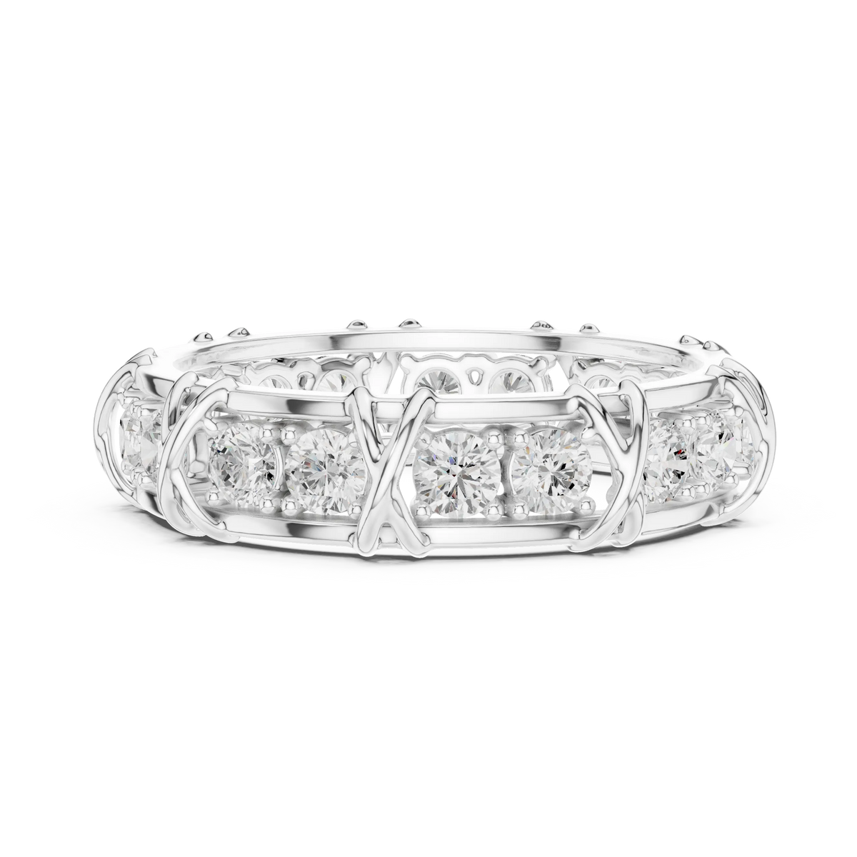 1.17 CTW Round Lab-Grown Diamond Eternity Band with Sculpted X-Prong Detail in 14K Gold