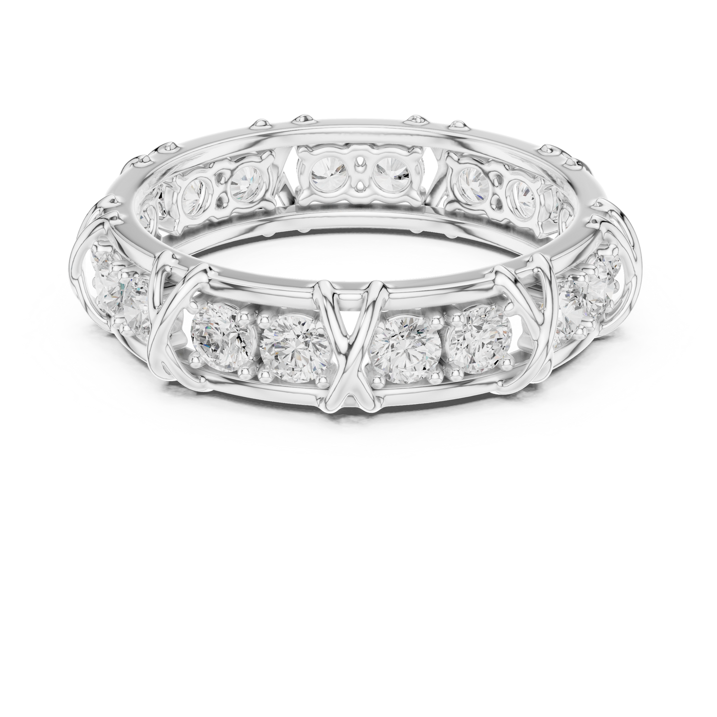 1.17 CTW Round Lab-Grown Diamond Eternity Band with Sculpted X-Prong Detail in 14K Gold