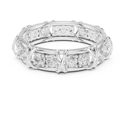 1.17 CTW Round Lab-Grown Diamond Eternity Band with Sculpted X-Prong Detail in 14K Gold