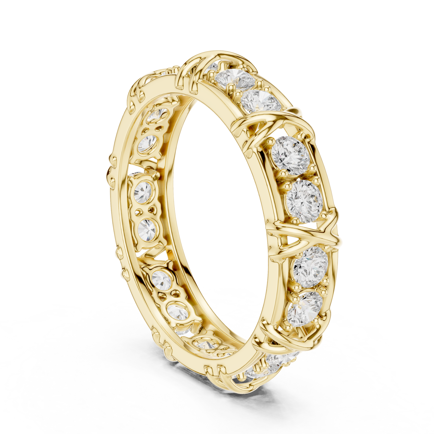 1.17 CTW Round Lab-Grown Diamond Eternity Band with Sculpted X-Prong Detail in 14K Gold
