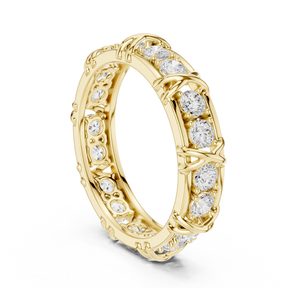 1.17 CTW Round Lab-Grown Diamond Eternity Band with Sculpted X-Prong Detail in 14K Gold