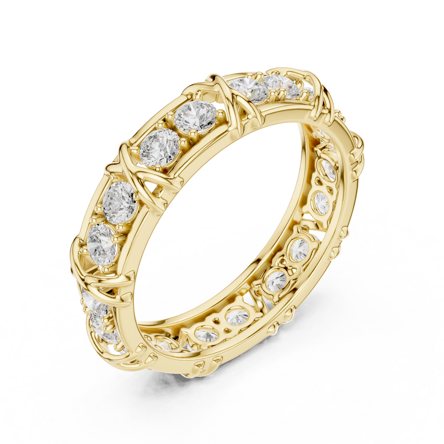 1.17 CTW Round Lab-Grown Diamond Eternity Band with Sculpted X-Prong Detail in 14K Gold