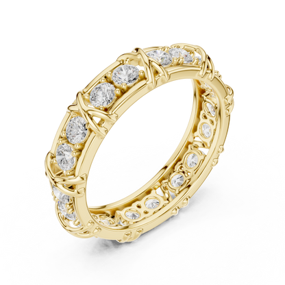 1.17 CTW Round Lab-Grown Diamond Eternity Band with Sculpted X-Prong Detail in 14K Gold
