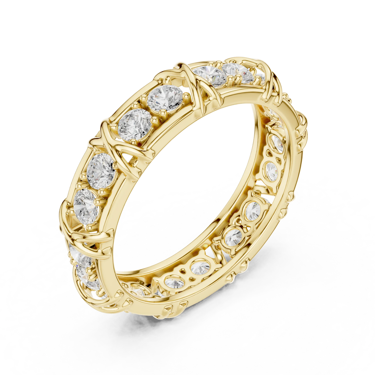 1.17 CTW Round Lab-Grown Diamond Eternity Band with Sculpted X-Prong Detail in 14K Gold