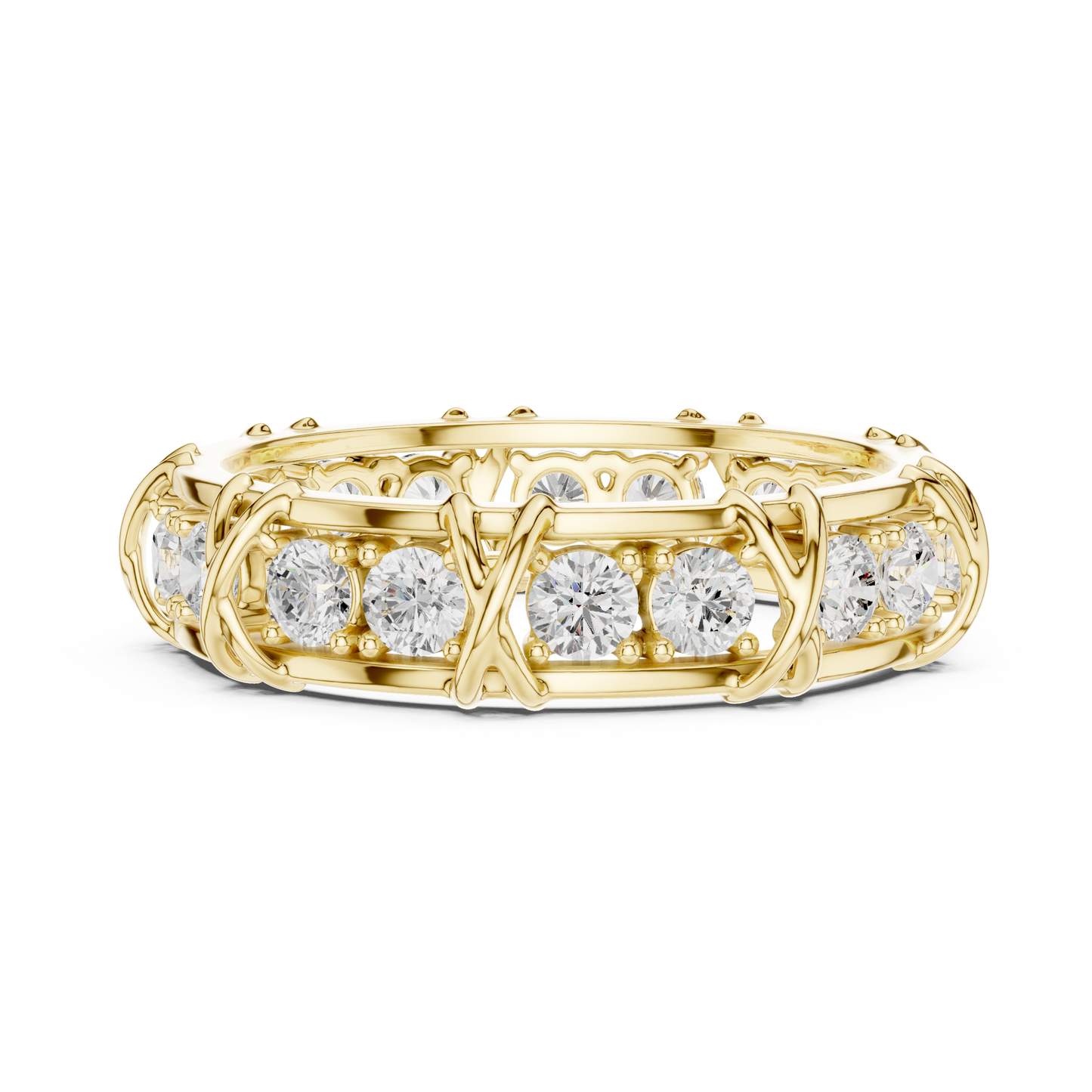 1.17 CTW Round Lab-Grown Diamond Eternity Band with Sculpted X-Prong Detail in 14K Gold