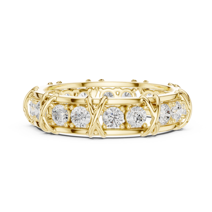 1.17 CTW Round Lab-Grown Diamond Eternity Band with Sculpted X-Prong Detail in 14K Gold