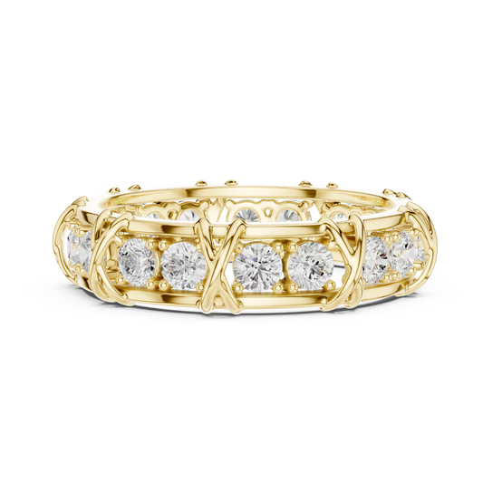 1.17 CTW Round Lab-Grown Diamond Eternity Band with Sculpted X-Prong Detail in 14K Gold