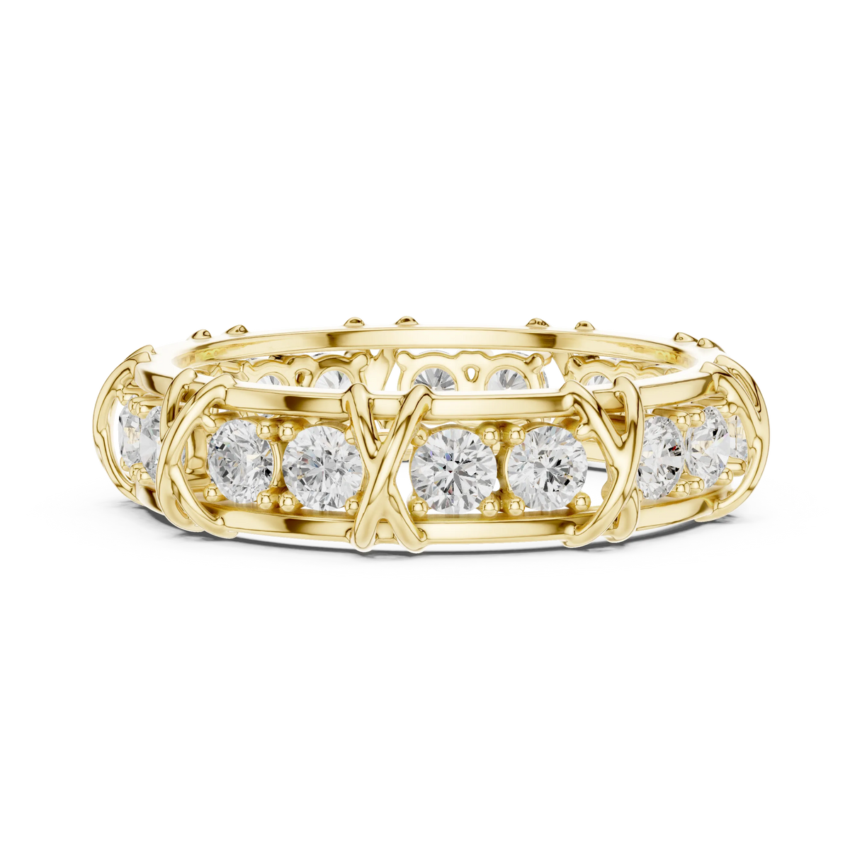 1.17 CTW Round Lab-Grown Diamond Eternity Band with Sculpted X-Prong Detail in 14K Gold