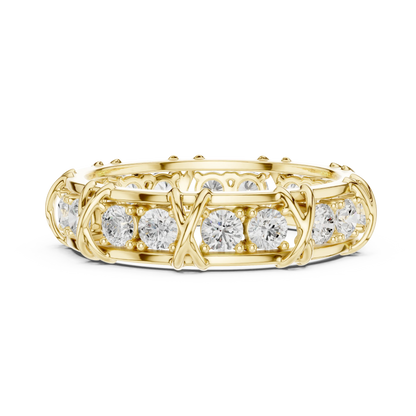 1.17 CTW Round Lab-Grown Diamond Eternity Band with Sculpted X-Prong Detail in 14K Gold