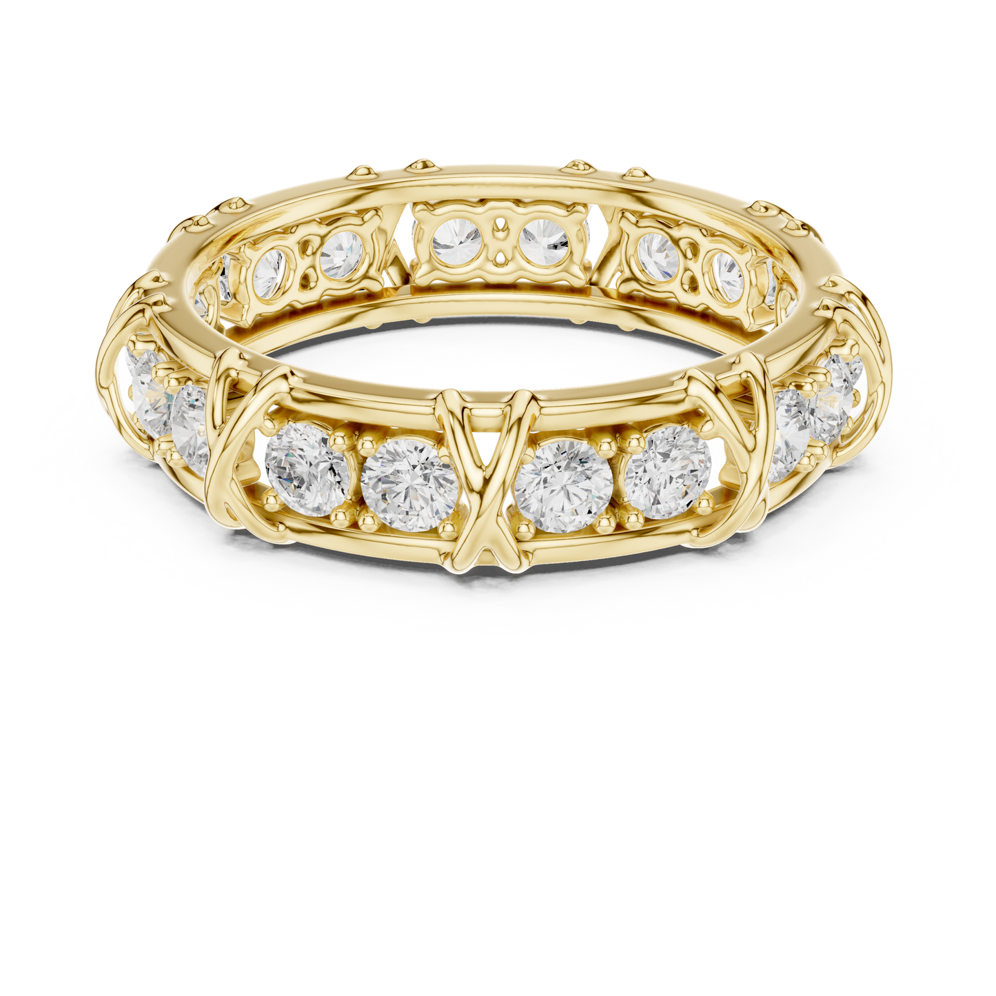 1.17 CTW Round Lab-Grown Diamond Eternity Band with Sculpted X-Prong Detail in 14K Gold