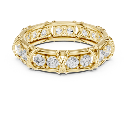 1.17 CTW Round Lab-Grown Diamond Eternity Band with Sculpted X-Prong Detail in 14K Gold
