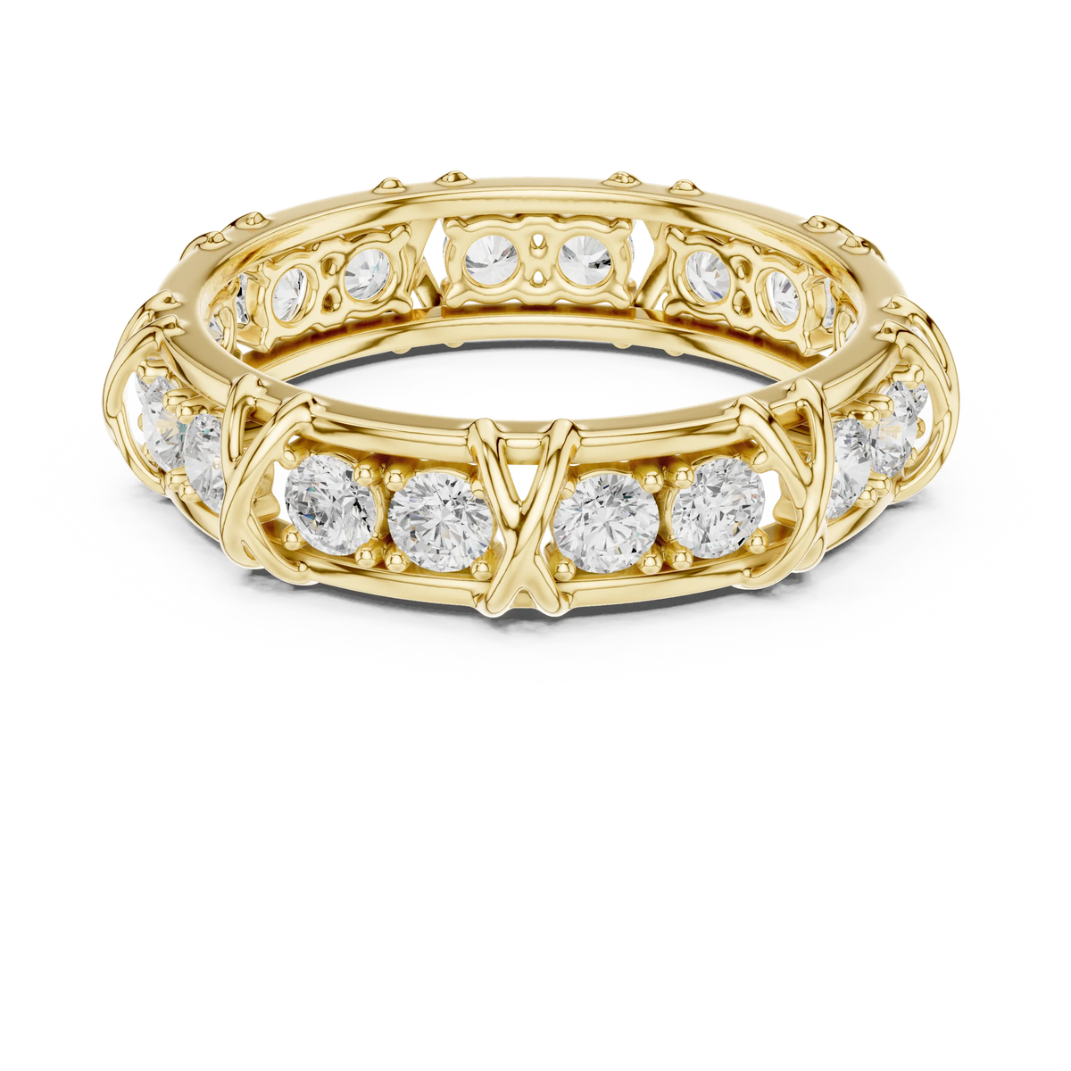 1.17 CTW Round Lab-Grown Diamond Eternity Band with Sculpted X-Prong Detail in 14K Gold