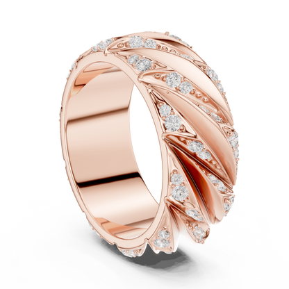0.63 CTW Round Lab-Grown Diamond Sculpted Leaf Men’s Band in 14K Gold