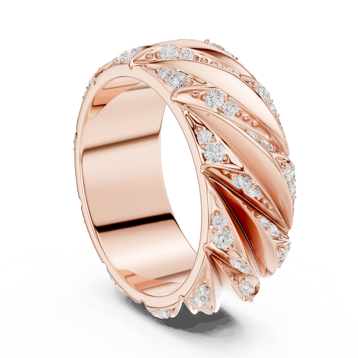 0.63 CTW Round Lab-Grown Diamond Sculpted Leaf Men’s Band in 14K Gold