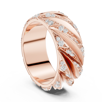 0.63 CTW Round Lab-Grown Diamond Sculpted Leaf Men’s Band in 14K Gold