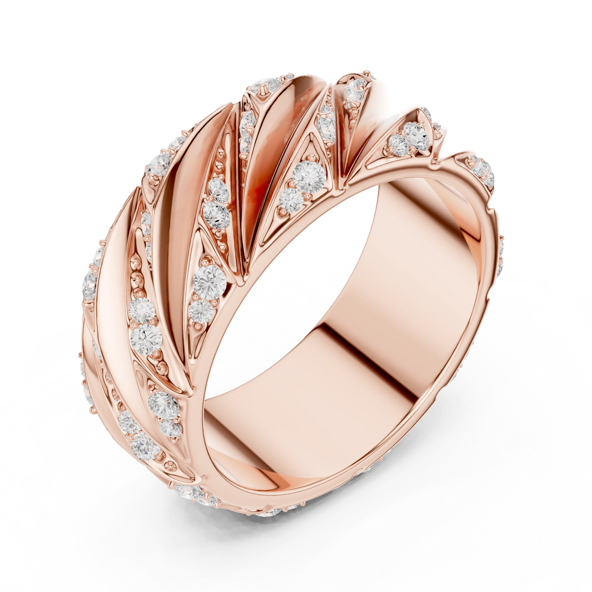 0.63 CTW Round Lab-Grown Diamond Sculpted Leaf Men’s Band in 14K Gold