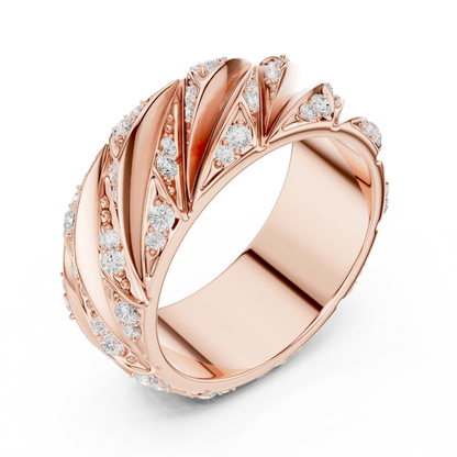 0.63 CTW Round Lab-Grown Diamond Sculpted Leaf Men’s Band in 14K Gold