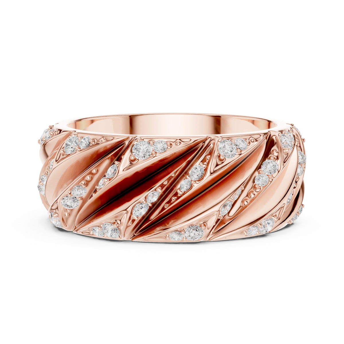 0.63 CTW Round Lab-Grown Diamond Sculpted Leaf Men’s Band in 14K Gold