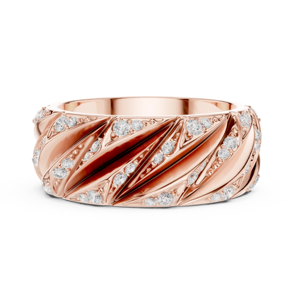 0.63 CTW Round Lab-Grown Diamond Sculpted Leaf Men’s Band in 14K Gold