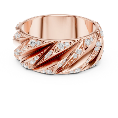 0.63 CTW Round Lab-Grown Diamond Sculpted Leaf Men’s Band in 14K Gold