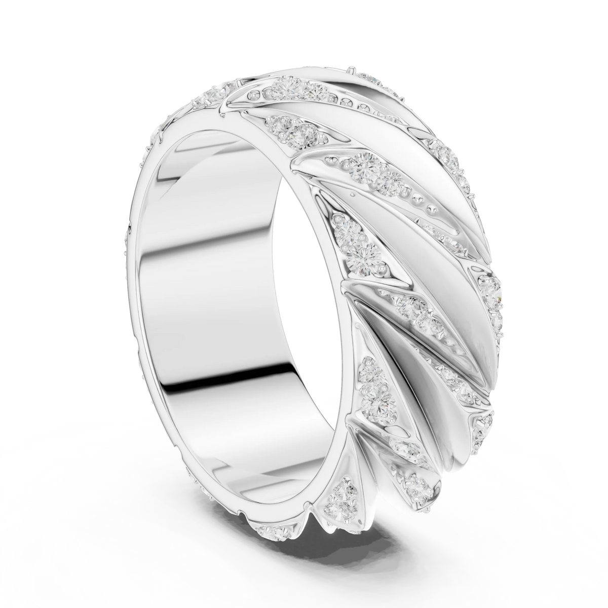 0.63 CTW Round Lab-Grown Diamond Sculpted Leaf Men’s Band in 14K Gold