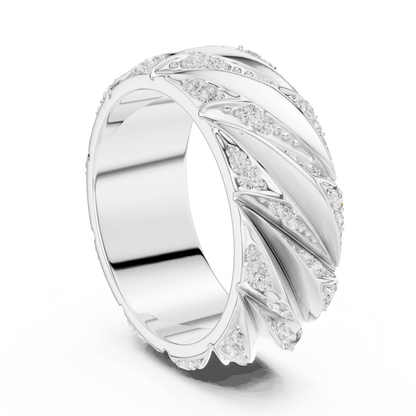 0.63 CTW Round Lab-Grown Diamond Sculpted Leaf Men’s Band in 14K Gold