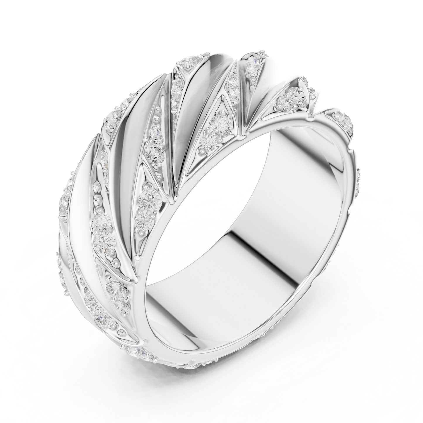 0.63 CTW Round Lab-Grown Diamond Sculpted Leaf Men’s Band in 14K Gold