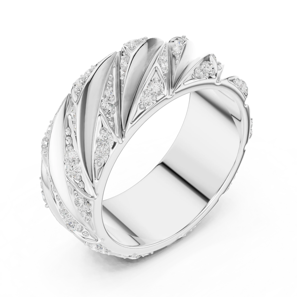 0.63 CTW Round Lab-Grown Diamond Sculpted Leaf Men’s Band in 14K Gold