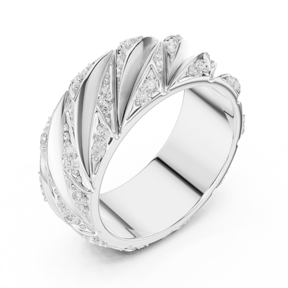 0.63 CTW Round Lab-Grown Diamond Sculpted Leaf Men’s Band in 14K Gold