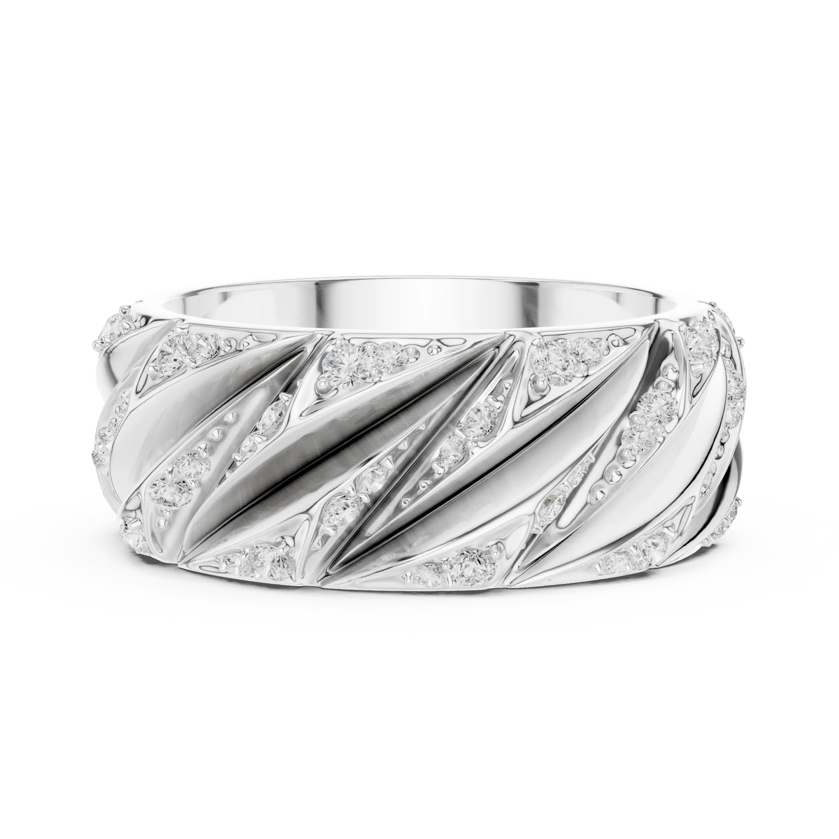 0.63 CTW Round Lab-Grown Diamond Sculpted Leaf Men’s Band in 14K Gold