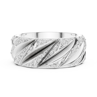0.63 CTW Round Lab-Grown Diamond Sculpted Leaf Men’s Band in 14K Gold