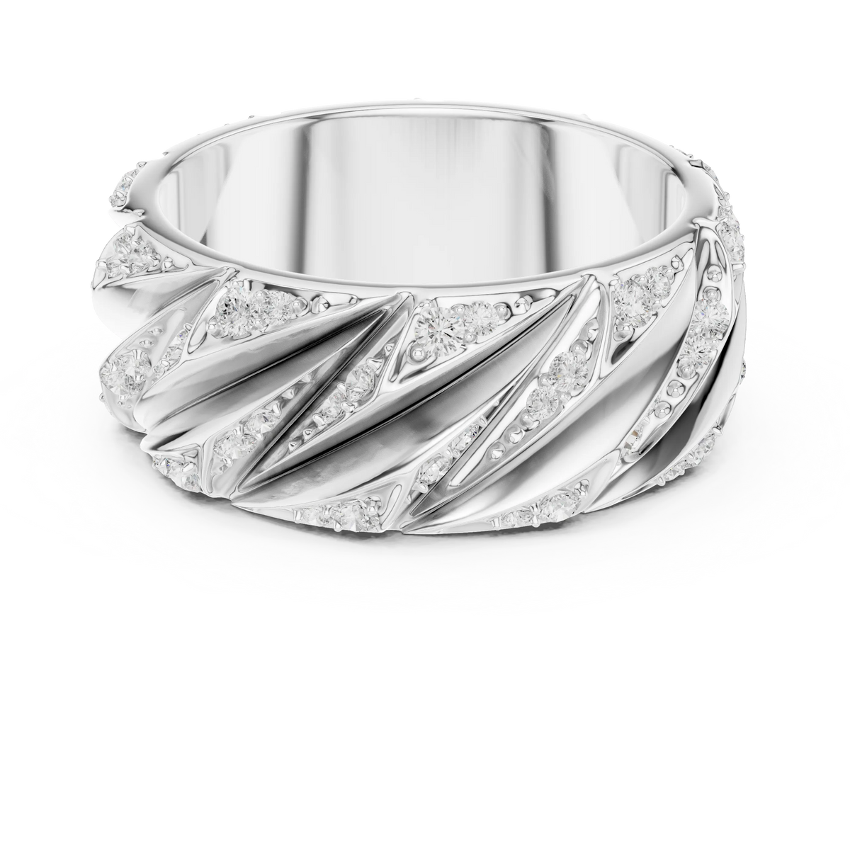 0.63 CTW Round Lab-Grown Diamond Sculpted Leaf Men’s Band in 14K Gold