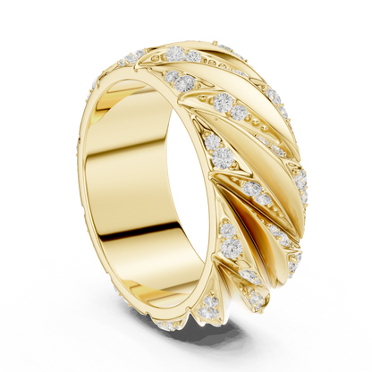 0.63 CTW Round Lab-Grown Diamond Sculpted Leaf Men’s Band in 14K Gold